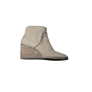 Lucky Brand Zanta Wedge Booties Womens Size 9 Side Zip Brown Leather Boots Boho